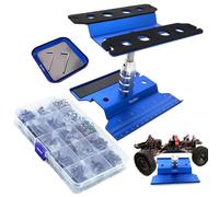 Aluminum RC Car Repair Work Stand Repair Tool Set 360 Degree Rotation and 610PCS RC Screws Kit for 1/8 1/10 1/12 1/16 1/18 RC Car Truck Scale Crawler (RC Work Stand+ RC Screws Kit) (Blue)