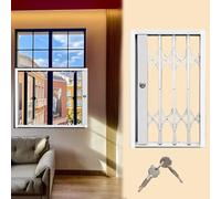 Aluminum Security Window Grille with Key - Vertical Folding for Indoor Windows, White Burglar-Proof Mesh for Homes, Basement Windows, Enhanced Break-In Protection