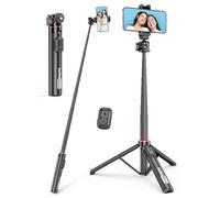 Aluminum Selfie Stick Phone Tripod, 360° Ball Head Tripod for iPhone with Cold Shoe, Extendable Smartphone Tripod Stand with Remote Portable Travel Tripod Compatible with iPhone 16/15/14/13/Android
