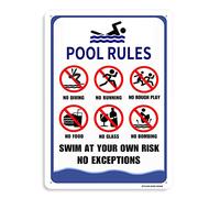 Aluminum Sign,8x12 Inch Warning Sign "POOL RULES - SWIM AT YOUR OWN RISK NO EXCEPTIONS" Metal Sign