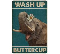 Aluminum Sign Wall Wash Up Buttercup Elephant Vertical Tin SignsVintage Poster Art for Kitchen Garden Bathroom Farm Home Coffee Decor, 8"x12"