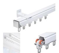 Aluminum Sliding Track Ceiling Curtain Rail System W/Mute Rollers, Room Divider Ceiling Track for Curtains, Curtain Single Rails for Bay Windows, Drapes(Wall Mount,0.9m(2.9ft))