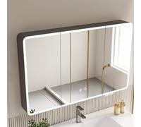 Aluminum Smart Medicine Cabinet with Touch Switch LED Vanity Mirror Anti-Fog Storage Bathroom Mirror with Lights & Paper Hole Modern Design for Home