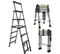 Aluminum Telescopic Extension Folding Step Multi-Use Non-Slip Ladder with Non-Slip Rubber Feet, 330lbs Load Capacity, EN131 Safe Standard, 1.7m+2m / 5.6ft+6.6ft, 5+6 Steps