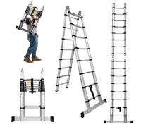 Aluminum Telescopic Extension Ladder 8.2FT A-Frame Ladder 2-in-1,Portable Multi-Purpose Folding Ladder with Balance Rod,8+8 Steps Adjustable Height,16.4FT in Straight Collapsible Ladder,330lbs Load