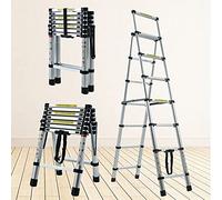 Aluminum Telescopic Folding Ladder 6.5FT Portable Multi-Purpose Folding Ladder 6+7 Heavy Duty Step Ladder EN131 Safe Standard 330lb Max Load Easy to Transport and Storage for Household Daily or Hobby