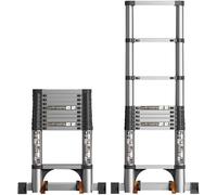 Aluminum Telescopic Ladder Extension Folding Ladder Portable Telescoping Ladder for Household and Outdoor Working Max Load 150kg with Anti-Slip Balance Bar and Wheel