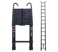 Aluminum Telescoping Extension Ladder 16.5FT - Folding Loft Attic Ladder with 2 Detachable Hooks & Non-slip Securing Strap - Easy to Store, Multi-purpose for Indoor/Outdoor Use - EN131 Safe Standard