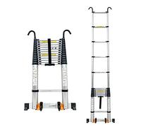Aluminum Telescoping Extension Ladder 7.1m/23ft with Hook Stabilizer Bar & Wheels - Lightweight Portable Ladder for Home Roof Attic RV Use