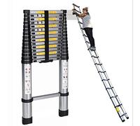 Aluminum Telescoping Extension Ladder 8m-2.6m Lightweight Heavy-Duty 330lb Capacity Ideal for Home Rooftop RV Outdoor Work - Black Color