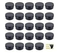 Aluminum Tin Jars, Yalbdopo 24Pcs 10Ml Round Metal Empty Cosmetic Containers Sample Pots with Screw Cap Lid for Cream, Lip Balm, Cosmetic, Candles, DIY Crafts, Spices, Makeup Travel Storage (Black)