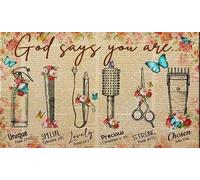 Aluminum Tin Sign Hairdresser God Says You are Retro Vintage Sign for Home Coffee Wall Tin Sign Decoration Creative Fun Home Bathroom Patio Bar Bar Poster Sign 12x8 Inch