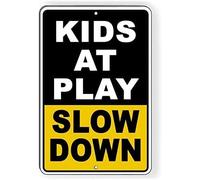 Aluminum Tin Sign Kids at Play Slow Down Tin Safety Street Home Office Coffee Bar Club Bar Metal Sign Fun Home Decor 12x8 Inch Christmas