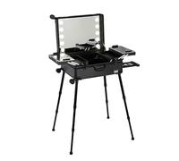Aluminum Trolley Makeup Train Case with Built-in LED Lights, Professional Cosmetic Organizer with Stand, Rolling Lighted Makeup Vanity Station, Travel Case