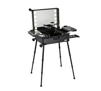 Aluminum Trolley Makeup Train Case with Built-in LED Lights, Professional Cosmetic Organizer with Stand, Rolling Lighted Makeup Vanity Station, Travel Case