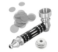 Aluminum Tube Mini Smoking Pipe in Black, Portable Mini Pipe with 20Pcs Stainless Steel Screen Filters, Metal Pipe Smoking Accessory, Pocket Smoking Pipe as Gift for Father Friends