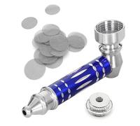 Aluminum Tube Mini Smoking Pipe in Blue, Portable Mini Pipe with 20Pcs Stainless Steel Screen Filters, Metal Pipe Smoking Accessory, Pocket Smoking Pipe as Gift for Father Friends