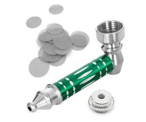 Aluminum Tube Mini Smoking Pipe in Green, Portable Mini Pipe with 20Pcs Stainless Steel Screen Filters, Metal Pipe Smoking Accessory, Pocket Smoking Pipe as Gift for Father Friends