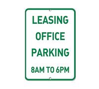 Aluminum Vertical Metal Sign Multiple Sizes Leasing Office Parking 8 Am to 6 Pm Commercial with Border Weatherproof Street 12x18Inches