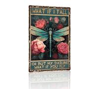 Aluminum Vintage Tin Signs What If I Fall Oh But My Darling What If You Fly Dragonfly Metal Sign for Home Wall Decor Christmas Decor 8.00"x12.00"