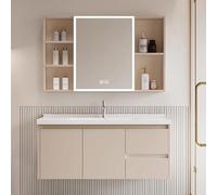 Aluminum Wall Mounted Bathroom Sink Ceramic Basin with Smart Mirror Hot & Cold Water Faucets LED Light Modern Space Saving Design Stylish Home Upgrade