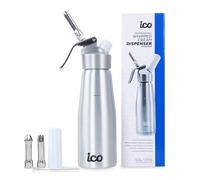 ICO Aluminum Whipped Cream Dispensers, Premium Cream Whipper for Homemade Whipping Cream - 500ml (1-Pint) Whipped Cream Maker for Desserts, Mousses & Culinary Creations