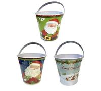 ALUNA 3 PCS Mini Christmas Xmas Decorative Buckets Winter Holiday Snowflake Bucket with Handle for Candy Snack and Small Plant