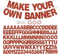 ALUNME 116 PCS A-Z Glitter Red DIY Letter Banner Kit Make Your Own Banner，Including 111 Letters and Numbers 3 Rope and 2 Threading Device,Customized for Birthday Graduation Wedding Party Decor (red)