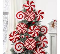 ALUNME 12pcs Jumbo Peppermint Christmas Picks Large Red White Candy Cane Lollipop Stems for Tree Decor, Festive Fun Home Office Party Vase Decorations
