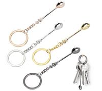ALUNME 4PCS Mini Crown Spoon Keychain Pendant Necklace, Mini Spoon Teaspoon with King Queen Crown Pendant Key Ring for Filling Vials with Salts, Sand, Glitter (4 Color)
