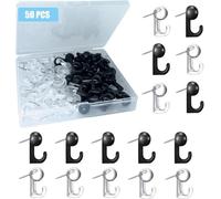 ALUNME 50 Pcs Push Pin Hooks with Plastic Heads, Stainless Steel Thumb Tacks Hooks for Cork Board Photo Wall Bulletin Board (Black Clear Push Pin Hooks, 50)
