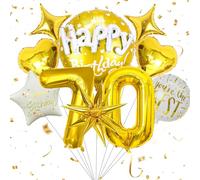 ALUNME 70th Birthday Decorations for Women Men Happy Birthday Foil Balloons,Number 70 Balloon, Star and Heart Foil Balloon for 70th Birthday Party Anniversary Party Decorations