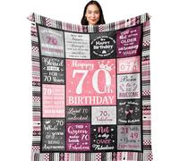 ALUNME 70th Birthday Pink Patchwork Throw Blanket, Summer Blanket Lightweight Breathable Plush Blanket for Couch Bed, Ideal for Her 70th Birthday Gifts and Summer Comfort, 60”x50”
