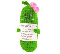 ALUNME Christmas Pickle Ornament, Handmade Crochet Decoration with Encouragement Card - Funny Merry with Festive Wishes for Friends, Family, Tree Decor