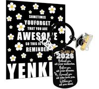 ALUNME Class of 2026 Graduation Keychain with Inspirational Quote, Dog Tag Keyring with Grad Cap, Flower Bouquet and 2026 Charms, Thoughtful Graduation Keepsake Gifts (Flower Black)