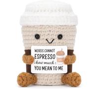 ALUNME Crochet Coffee Plush with Positive Card, Funny Emotional Support with Words Cannot Espresso Quote, Cute Gag Gift for Coffee Lovers, Best Friend Birthday Gift for Women & Teachers