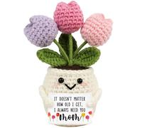 ALUNME Crochet Flower Pot “I Always Need You Mum” Handmade with Smiling Face & Tulip Blooms - Perfect Mother’s Day, Birthday or Thank You Gift for Mum from Kids, Grandkids or Daughters