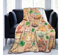 ALUNME Cute Capybara Cartoon Throw Blanket, Summer Blanket Lightweight Soft Plush Couch Blanket for Living Room, Breathable Cozy Blanket for Capybara Lovers and Summer Lounging (Not glow)