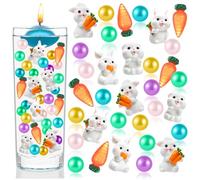 ALUNME Easter Vase Filler Set, 120 Pcs Rabbit Figurines and Carrot Decorations, Multicolor Pearl Beads, Acrylic Floating Centerpiece Decor