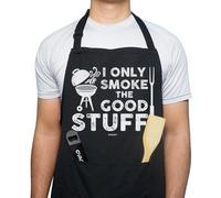 ALUNME Funny Black Cotton Apron for Men, BBQ Grill Cooking Gift for Dad, Husband, Father's Day (I Only Smoke the Good Stuff)