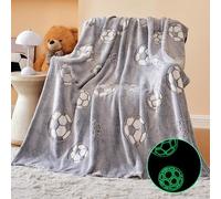 ALUNME Glow in The Dark Star Throw Blanket, Summer Blanket Lightweight Soft Plush Couch Blanket for Living Room, Breathable Cozy Blanket for Kids and Summer Lounging, 50 x 60in (Grey Football)