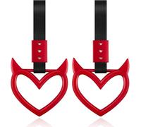 ALUNME Heart Demon Style Car Hand Straps, 23.5 x 9.5 cm, Pink PVC, 2-Pack with Screwdriver (Red)