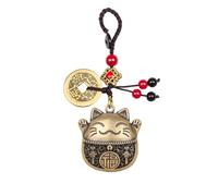ALUNME Maneki Neko Lucky Cat Brass Keychain with Feng Shui Coins Red Black Beaded Tassel Good Luck Charms Traditional Feng Shui Decor for Bag Purse Car Home Office Accessories