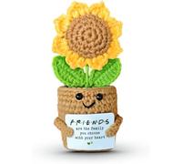 ALUNME Mini Sunflower Crochet Gift with Card for Women Best Friend, Soul Sister, Long Distance Pal, Friends Are the Family You Choose, Cute Decor for Birthday (friends)