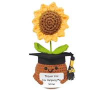 ALUNME Novelty Crochet Yellow Sunflower Doll Weird Stuff Gifts, Cute Small Knitted Decor with Awesome Card, Christmas Graduation Funny Gag Gifts, White Elephant Presents for Friends