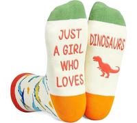 ALUNME Novelty Dinosaur Crew Socks for Women, Just A Girl Who Loves Dinosaurs Funny Text Graphic Socks, Ideal for Dinosaur Lovers & Gift Giving