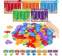 ALUNME Wooden Fishing Sigh Game Toy for Toddlers, 456 Pcs Fishing Sight Words Game Alphabet Fish Catching Puzzle Games for Kids, Montessori Toys Gift for Boys Girls