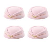 Alunsito 4 Pcs Flight Attendant Hats Stewardess Beret Cap Airline Pilot Hat Woolen Air Hostess Hat for Halloween Cosplay Accessories