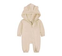 Alunsito Baby Boys Girls Hooded Jumpsuit Solid Long Sleeve Romper Fall One Piece Bodysuit Outfits Coveralls Beige 59 0-3 Months