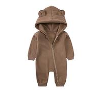Alunsito Baby Boys Girls Jumpsuit Bear Ear Hoodie Romper Zipper Long Sleeve One Piece Outfits Warm Clothes for Unisex 59 Brown 0-3 Months